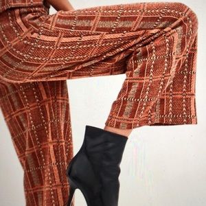 Zara orange plaid jacquard belted wide leg cropped pants 8496